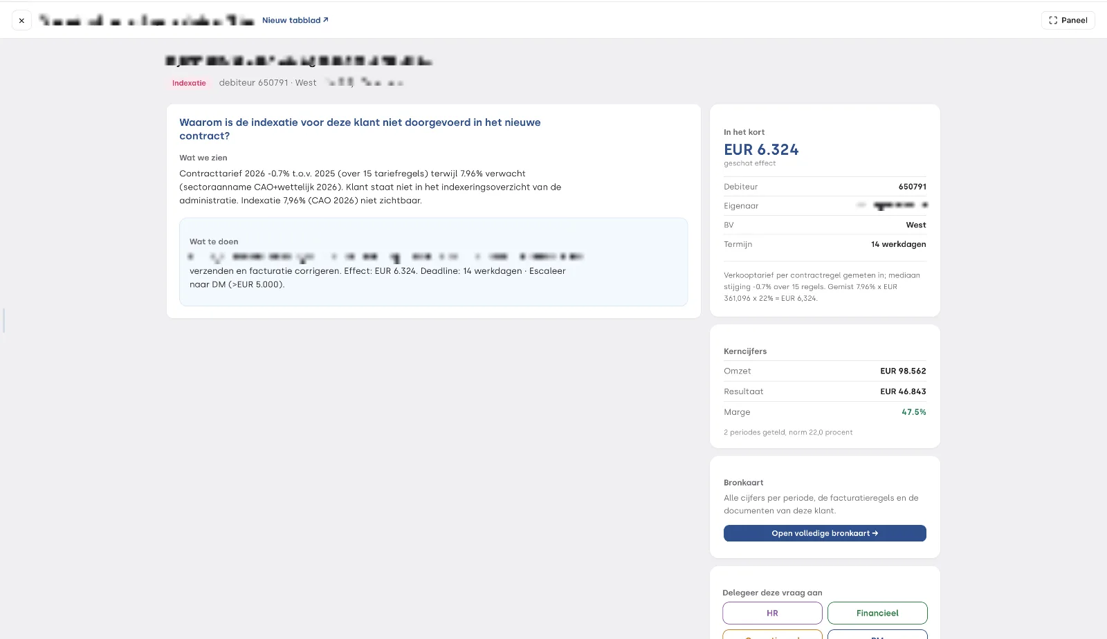 GuardPilot actiekaart van een gemiste indexatie, met berekening en bronverwijzing